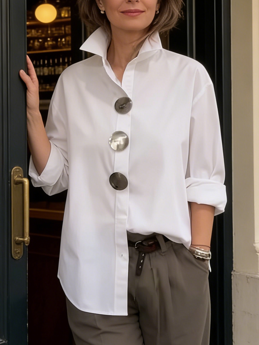 Blouse Women - Breathable Stand Front Blouse with Collar and Button Front
