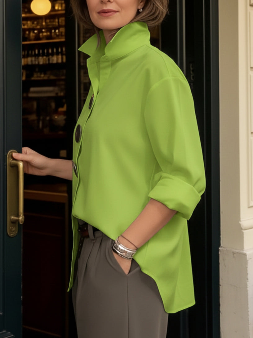 Blouse Women - Breathable Stand Front Blouse with Collar and Button Front