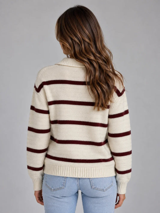 Jumper Women - Striped Alpaca Wool Jumper with Open Collar