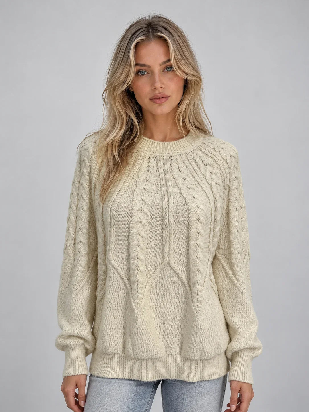 Jumper Women - Cable Knit Jumper with Crew Neck