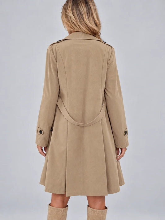 Coat Women - Double-Breasted Trench Coat with Belted Waist