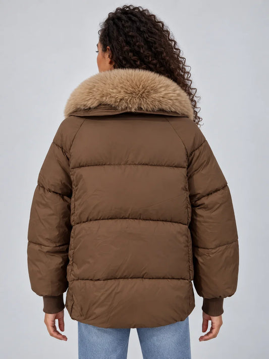 Jacket Women - Puffer Jacket with Faux Fur Collar
