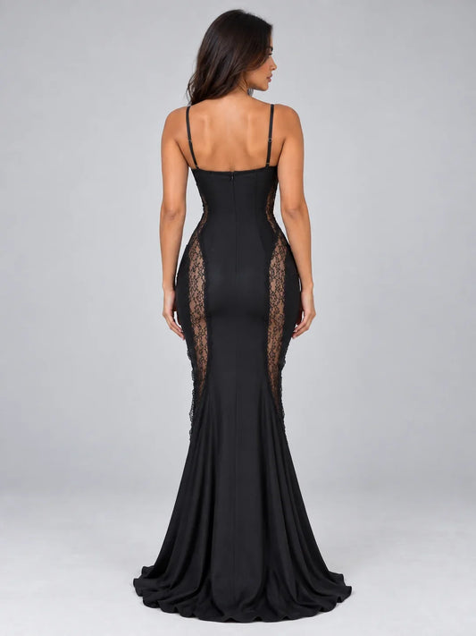 Maxi Dress Women - Lace Panel Maxi Dress with Sweetheart Neckline