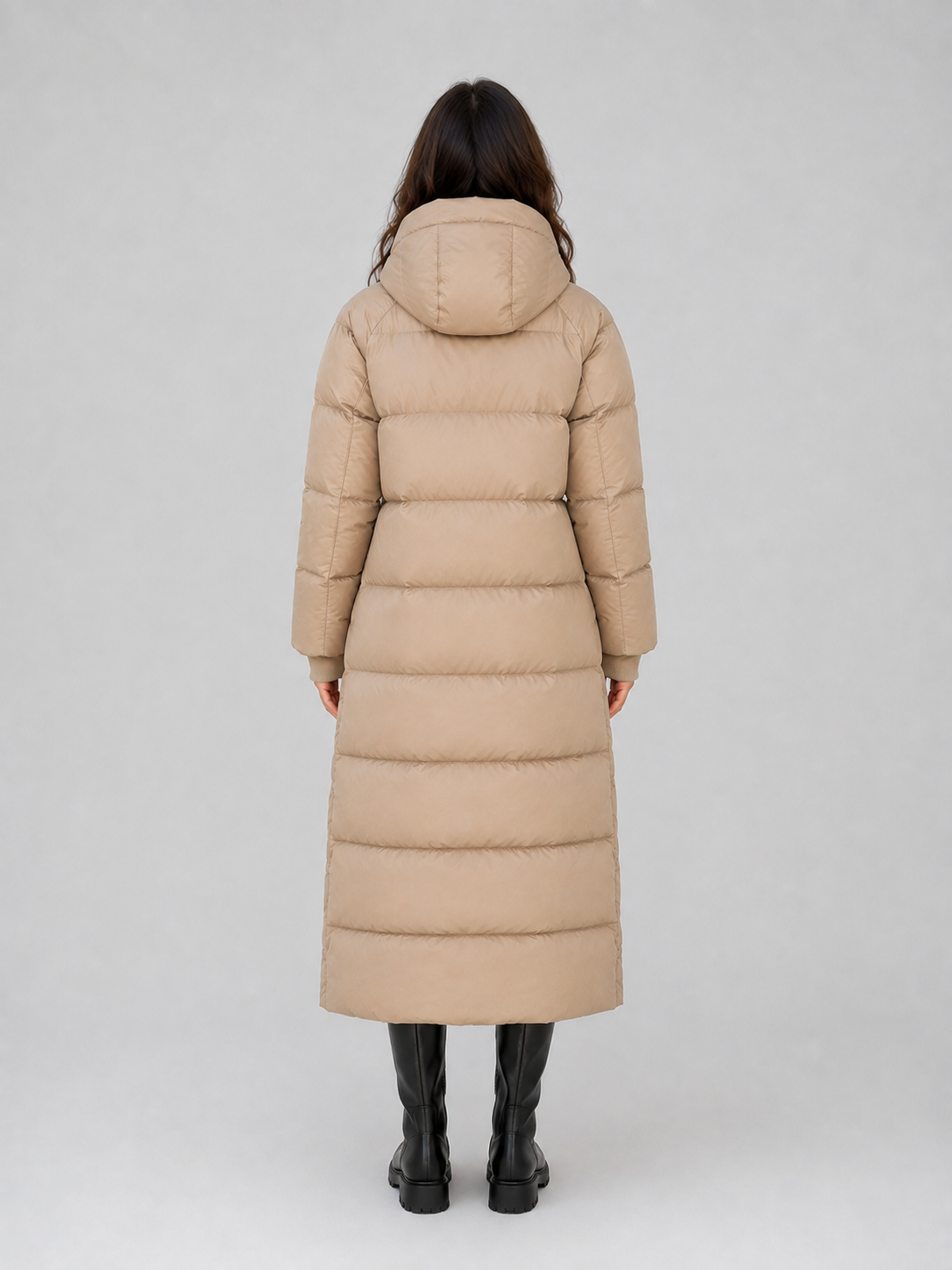Coat Women - Long Puffer Coat with Quilted Panels