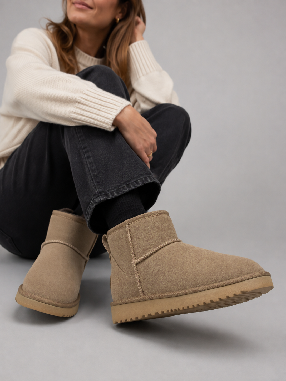 Ankle Boots Women - Suede Look Ankle Boots with Shearling Lining