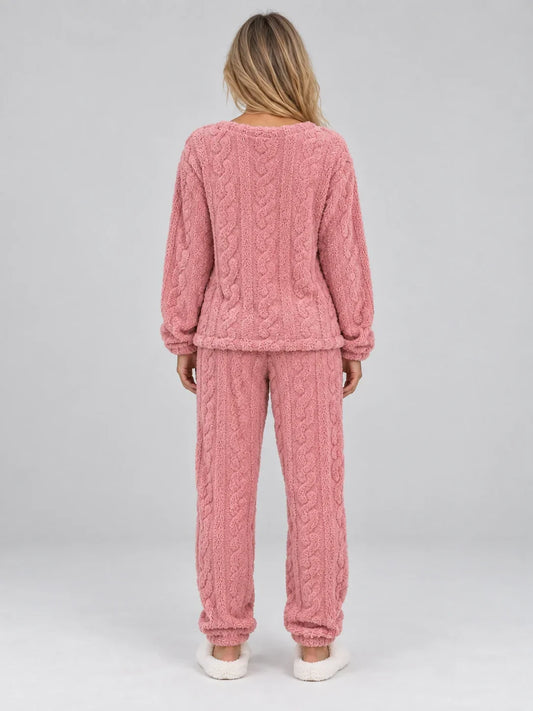 Pyjama Set Women - Thermal Fleece Pyjama Set with Cable Texture