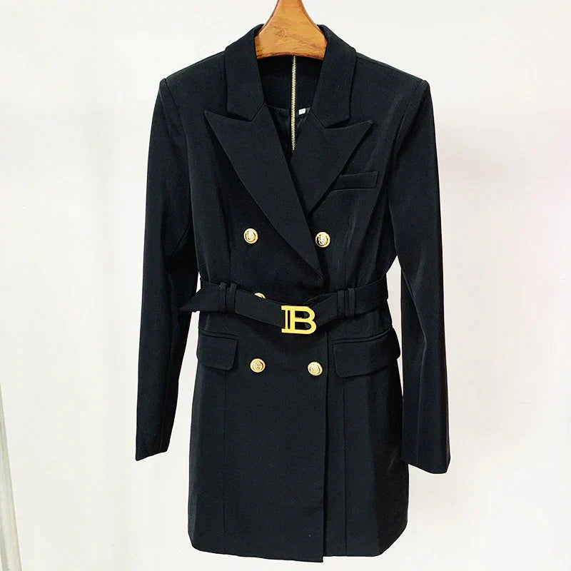 Dress Women - Mini Blazer Business Dress with Button Front