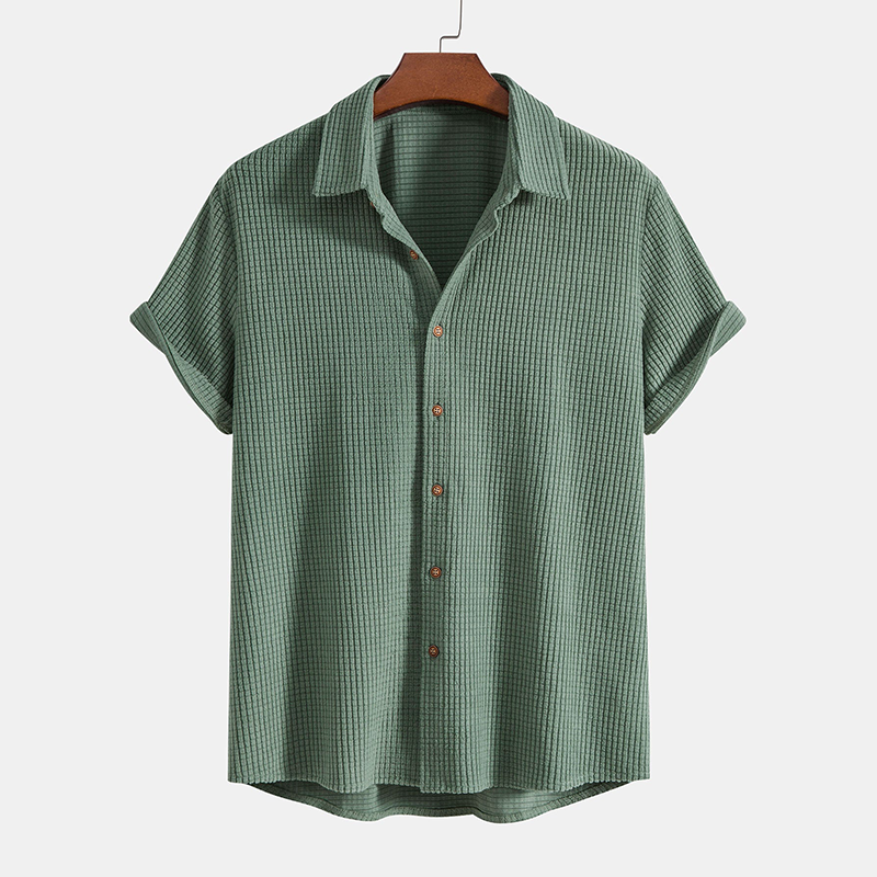 Set Men - Waffle Texture Two-Piece Summer Outfit with Short Sleeves