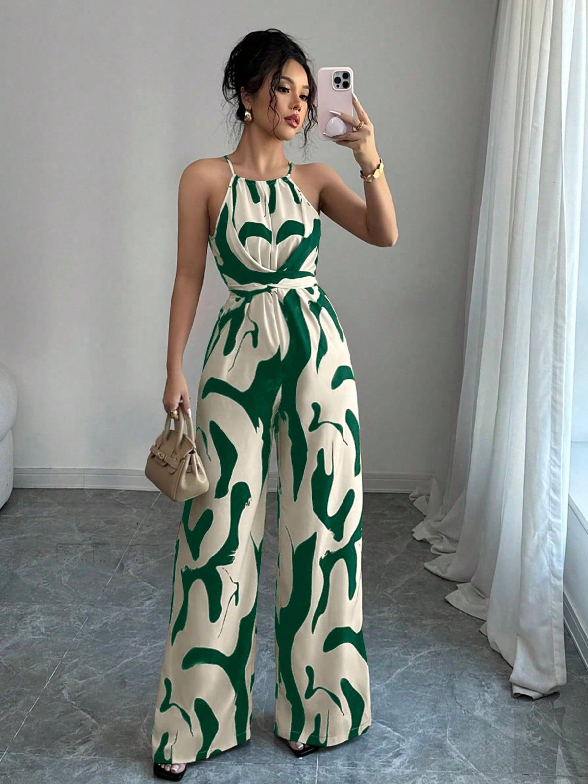 Jumpsuit Women - Printed Wide-Leg Jumpsuit with Halter Neckline