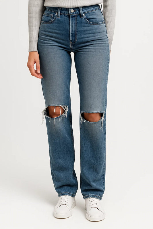 Jeans Women - Denim Distressed Stretch Jeans with High Waist