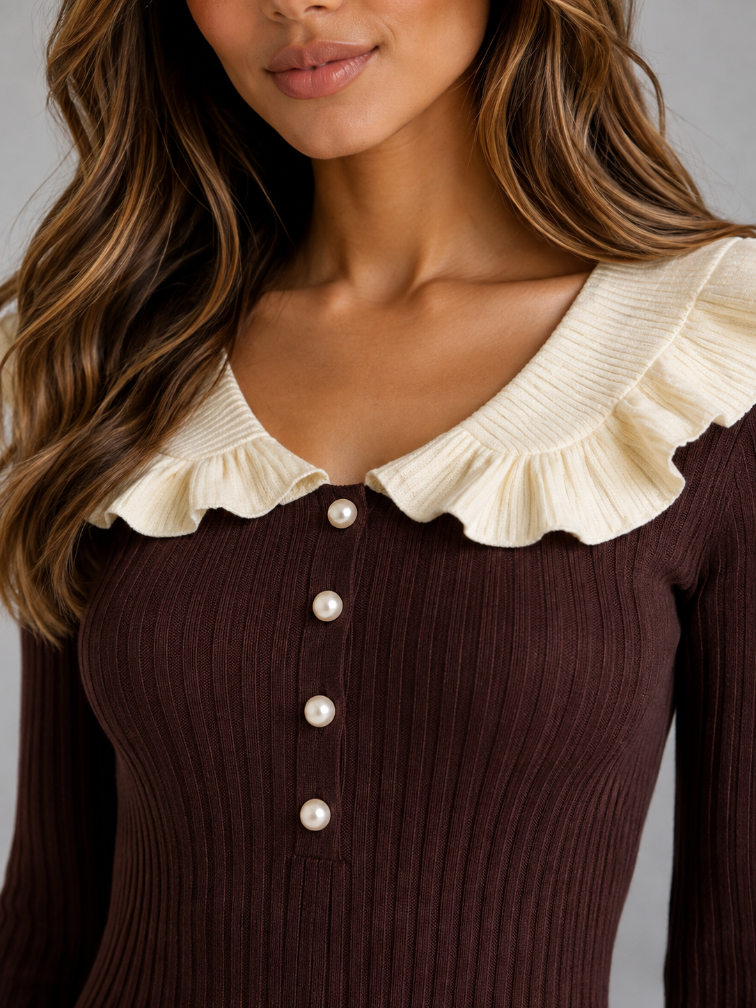 Midi Dress Women - Ribbed Knit Midi Dress with Collar