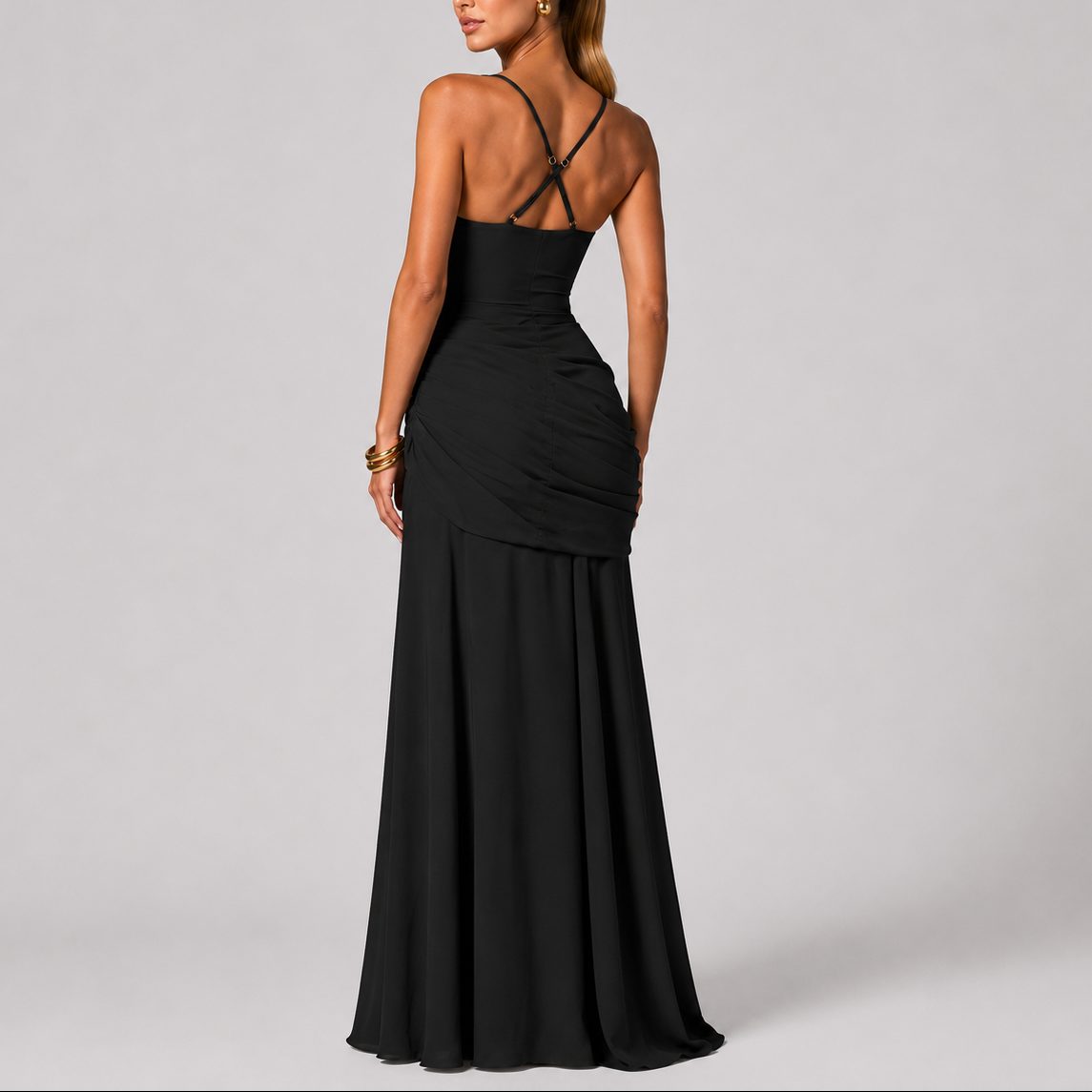 Maxi Dress Women - Ruched Fit Maxi Dress with Square Neck