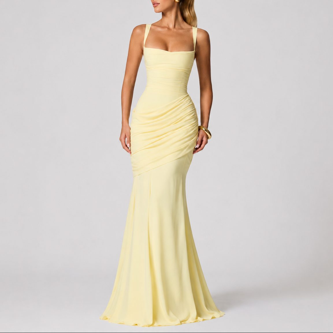 Maxi Dress Women - Ruched Fit Maxi Dress with Square Neck