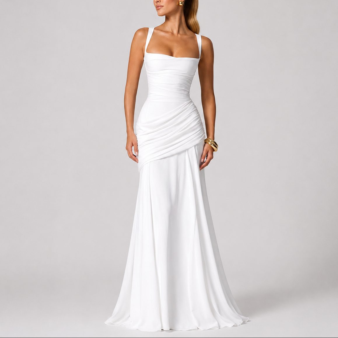 Maxi Dress Women - Ruched Fit Maxi Dress with Square Neck