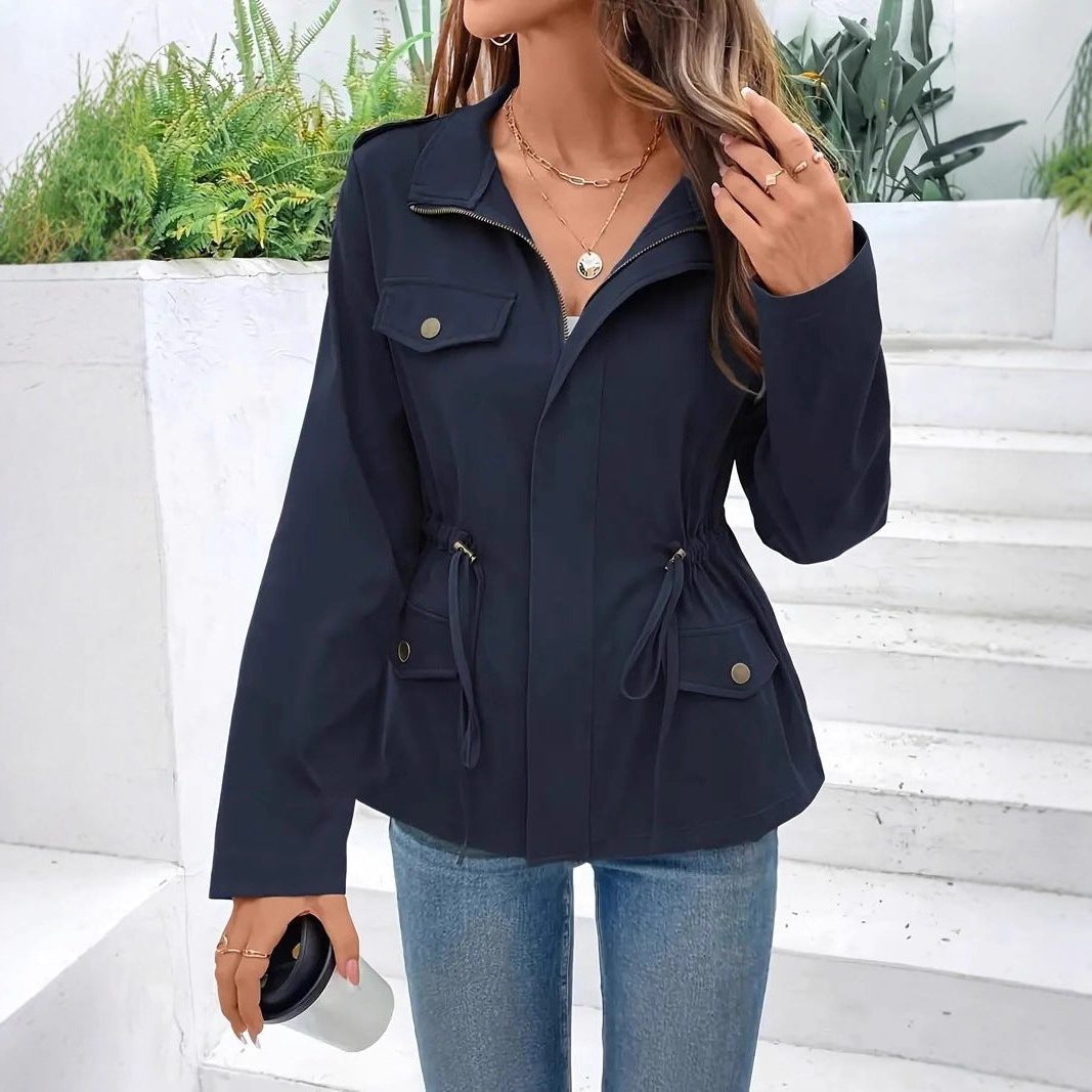 Raincoat Women - Zip-Up Raincoat with Drawstring Waist