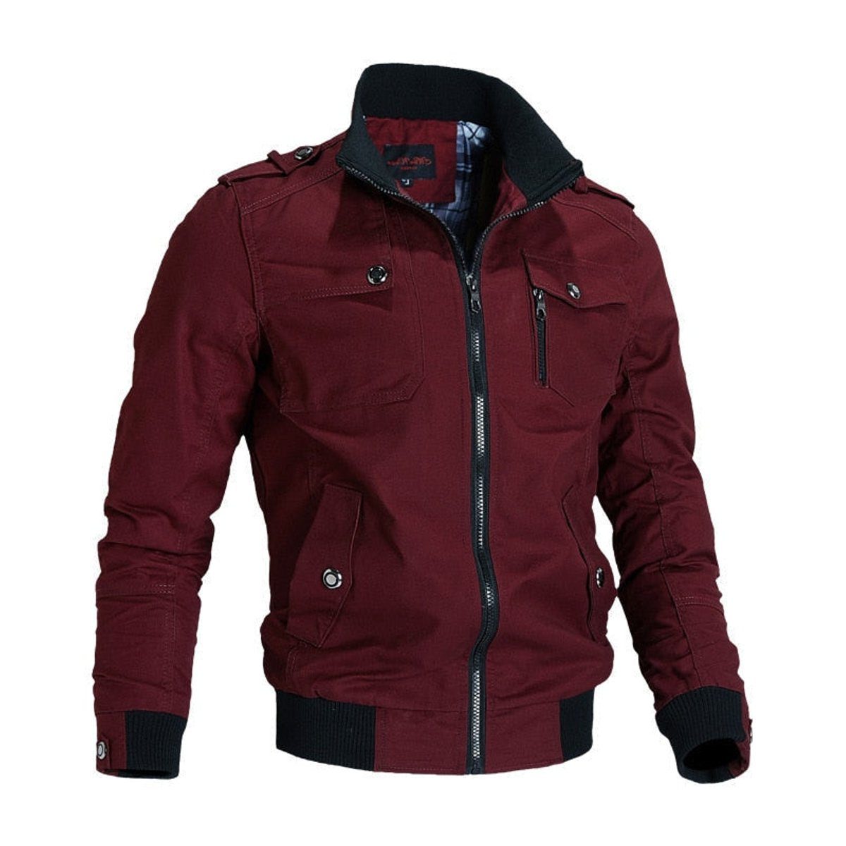 Bomber Jacket Men - Zip-Front Cotton Bomber Jacket with Stand Collar