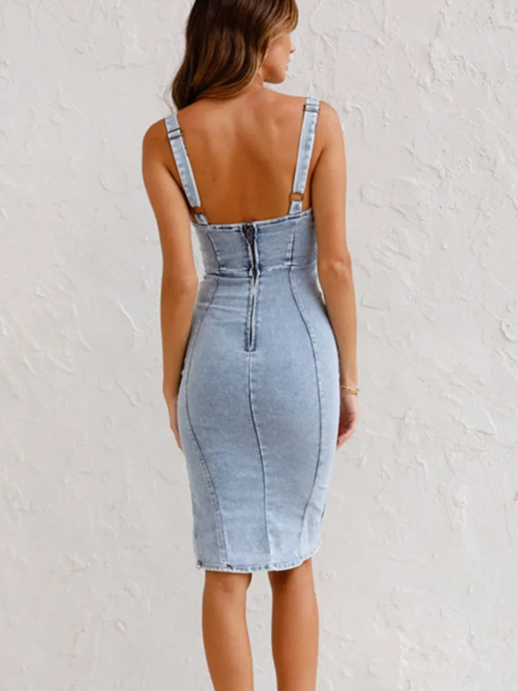 Pinafore Dress Women - Denim Dress with Adjustable Straps