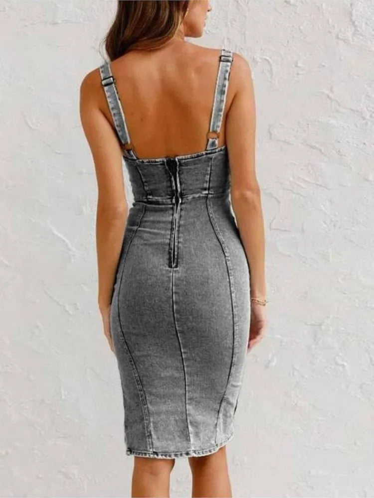 Pinafore Dress Women - Denim Dress with Adjustable Straps