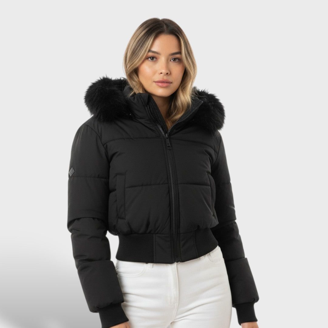 Jacket Women - Cropped Puffer Jacket with Ribbed Cuffs