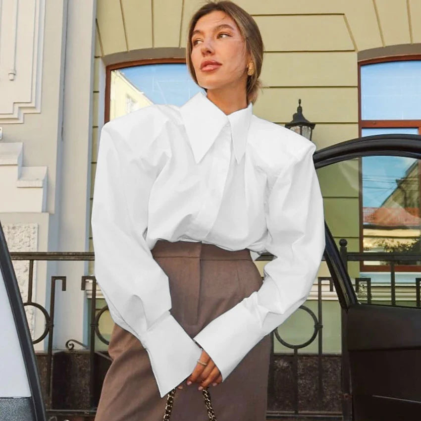 Blouse Women - Breathable Office Blouse with Puff Sleeves