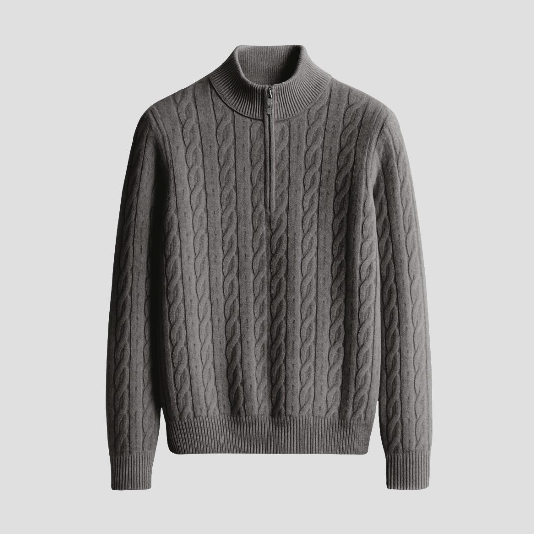 Jumper Men - Cable Knit Jumper with Half Zip Neckline