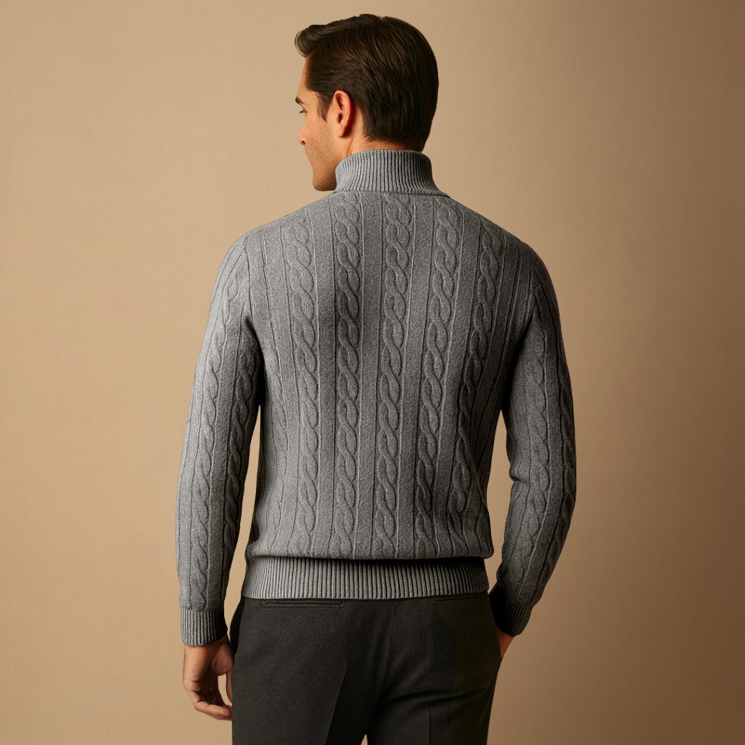 Jumper Men - Cable Knit Jumper with Half Zip Neckline