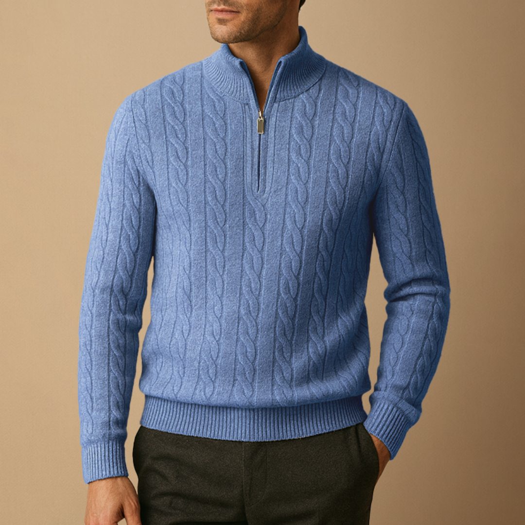 Jumper Men - Cable Knit Jumper with Half Zip Neckline