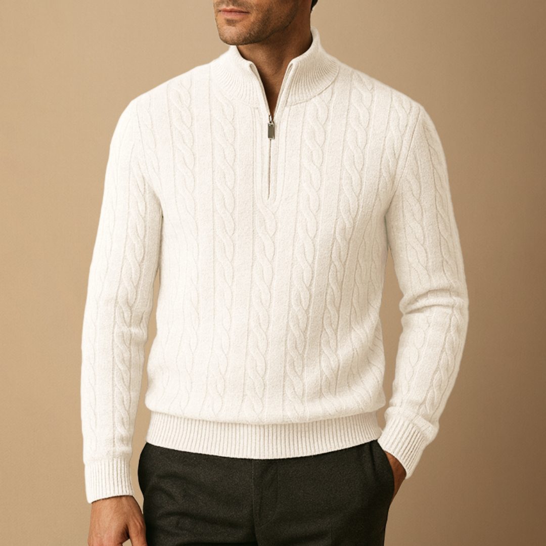 Jumper Men - Cable Knit Jumper with Half Zip Neckline