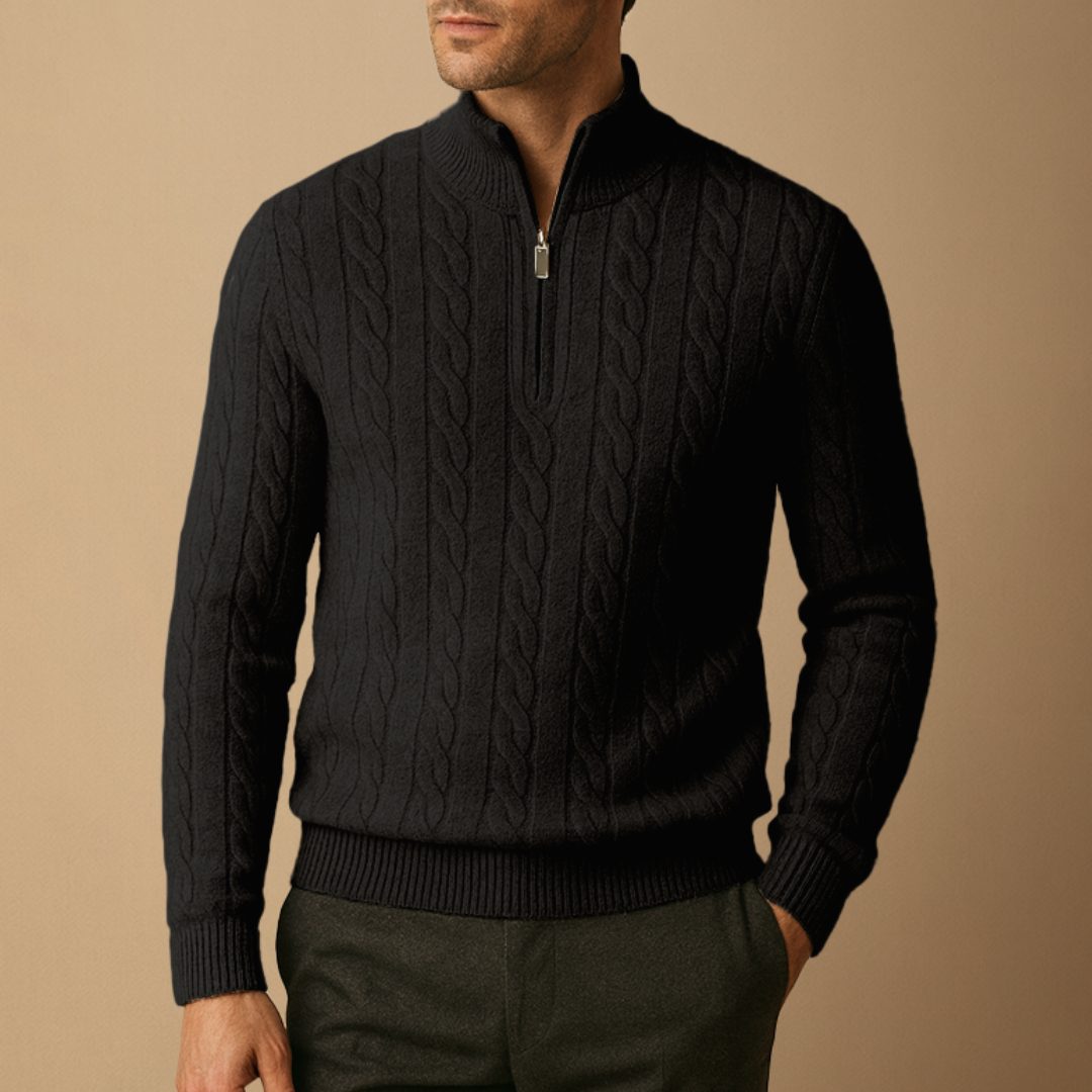Jumper Men - Cable Knit Jumper with Half Zip Neckline