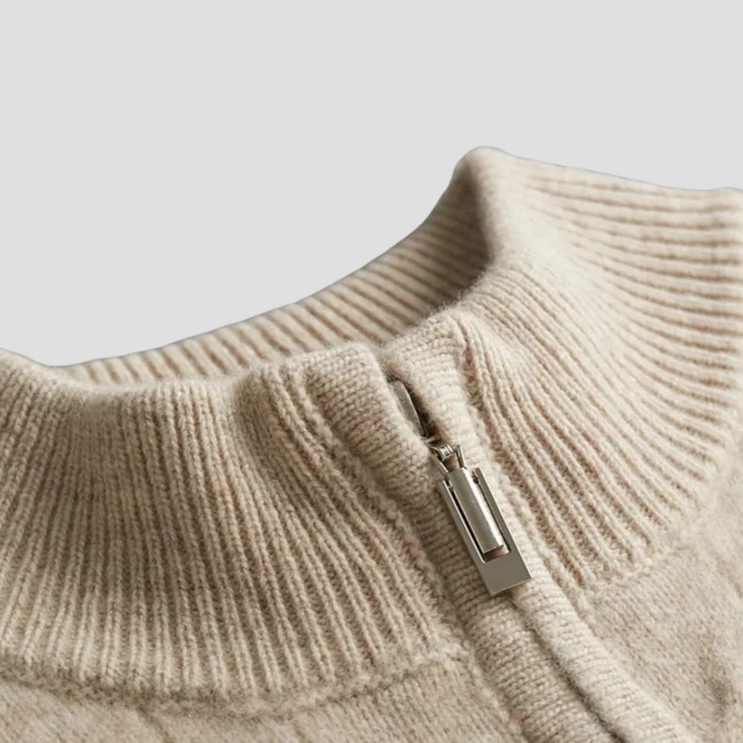 Jumper Men - Cable Knit Jumper with Half Zip Neckline