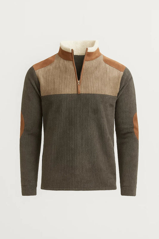 Pullover Men - Oversized Warm Comfort Pullover with Zip Detail