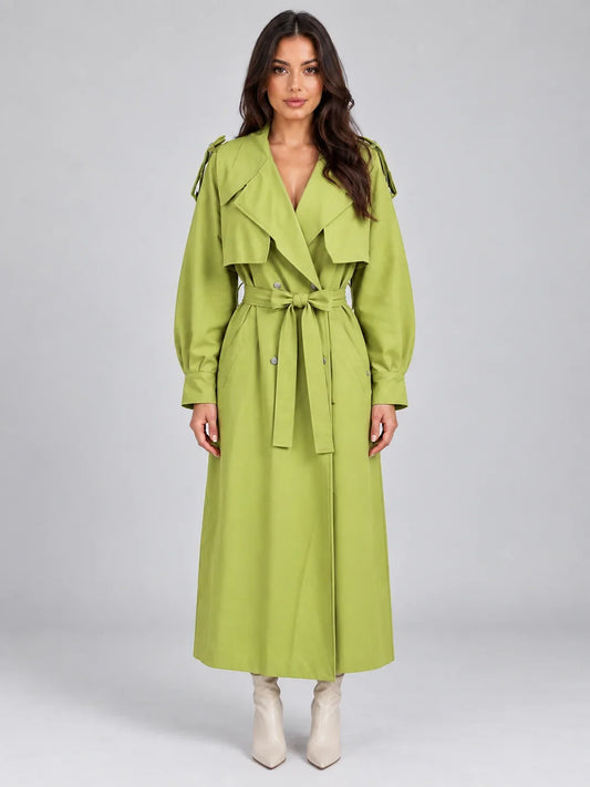 Coat Women - Longline Trench Coat with Double Breasted Front