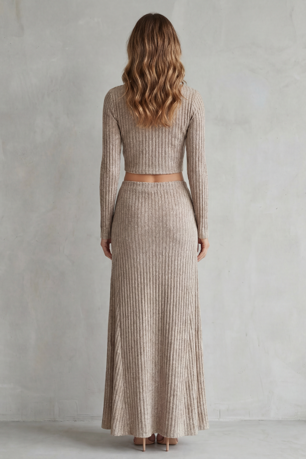 Set Women - Ribbed Knit Lounge Set with Long Sleeve Top
