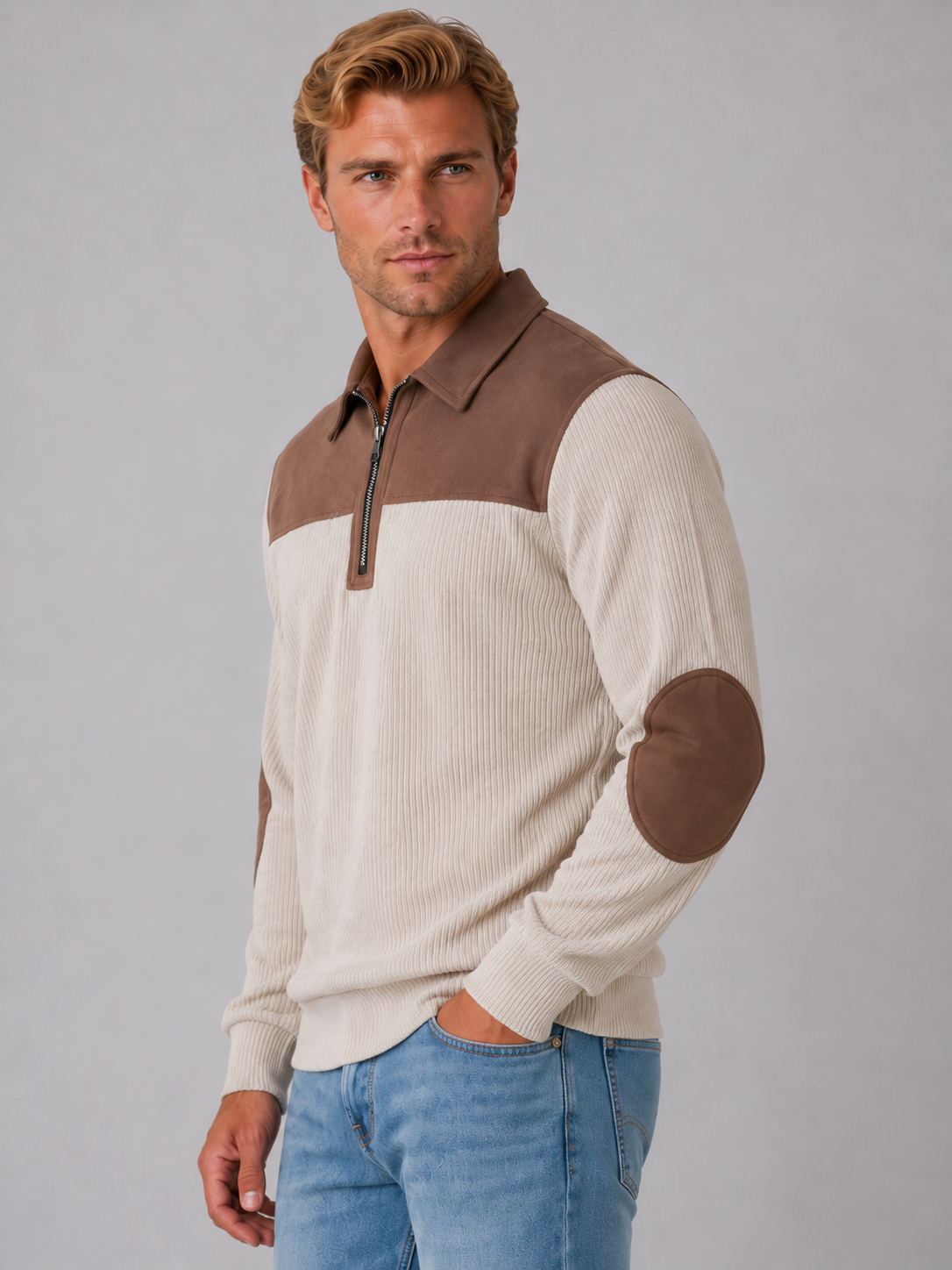 Jumper Men - Quarter Zip Jumper with Contrast Patches
