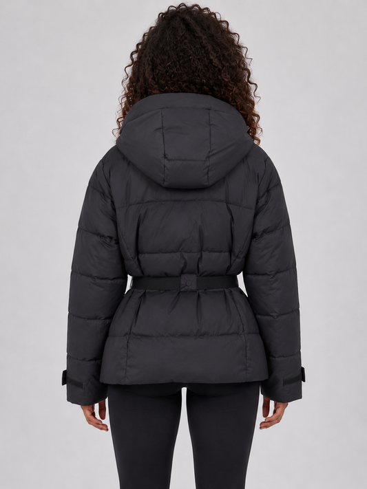 Jacket Women - Belted Hooded Puffer Jacket with Removable Belt